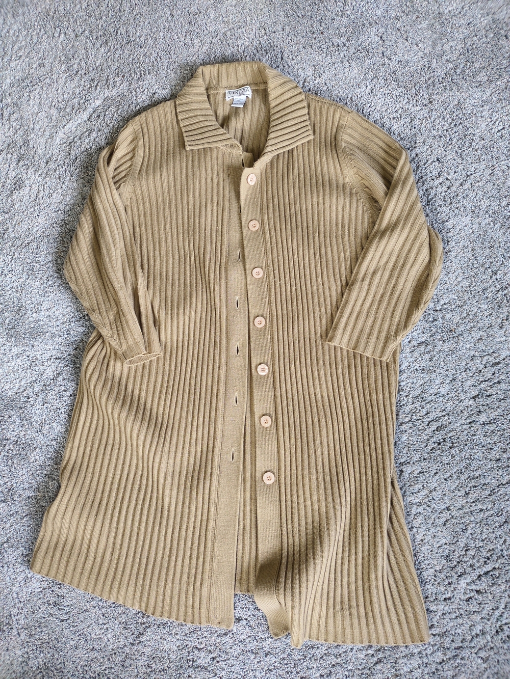 Venezia Ribbed Button-Front Long Shirt Jacket - Beige